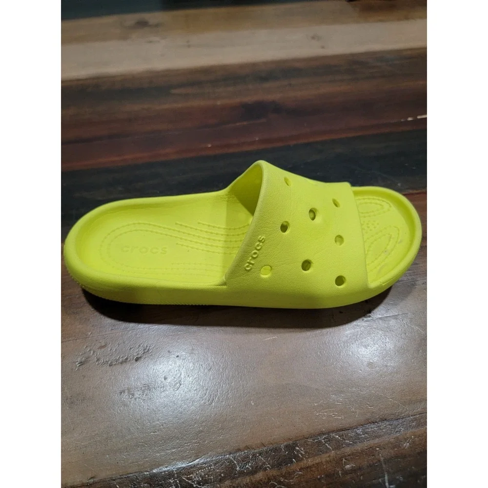 CROCS ICONIC COMFORT SLIDES Size Mens 5 Hi-Visibility YELLOW Slip Ons SO COMFY